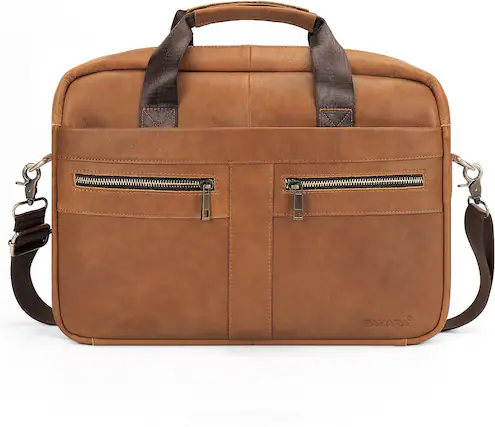 Front. SaharaCase - Briefcase fits up to 16" laptop - Saddle Brown.