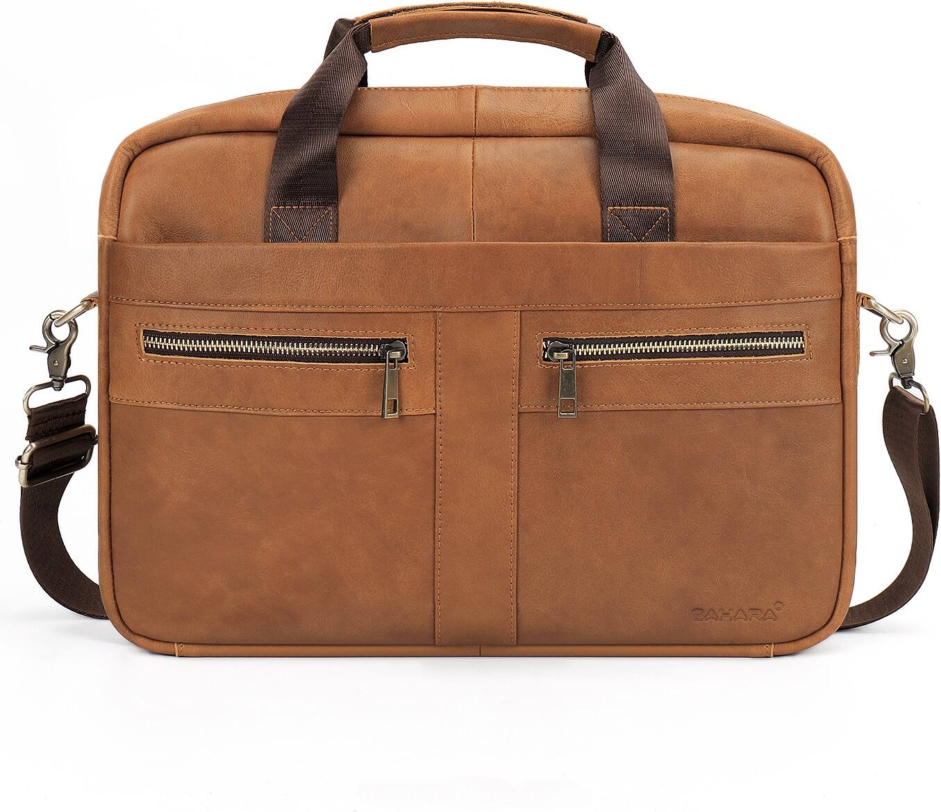 SaharaCase - Briefcase fits up to 16" laptop - Saddle Brown