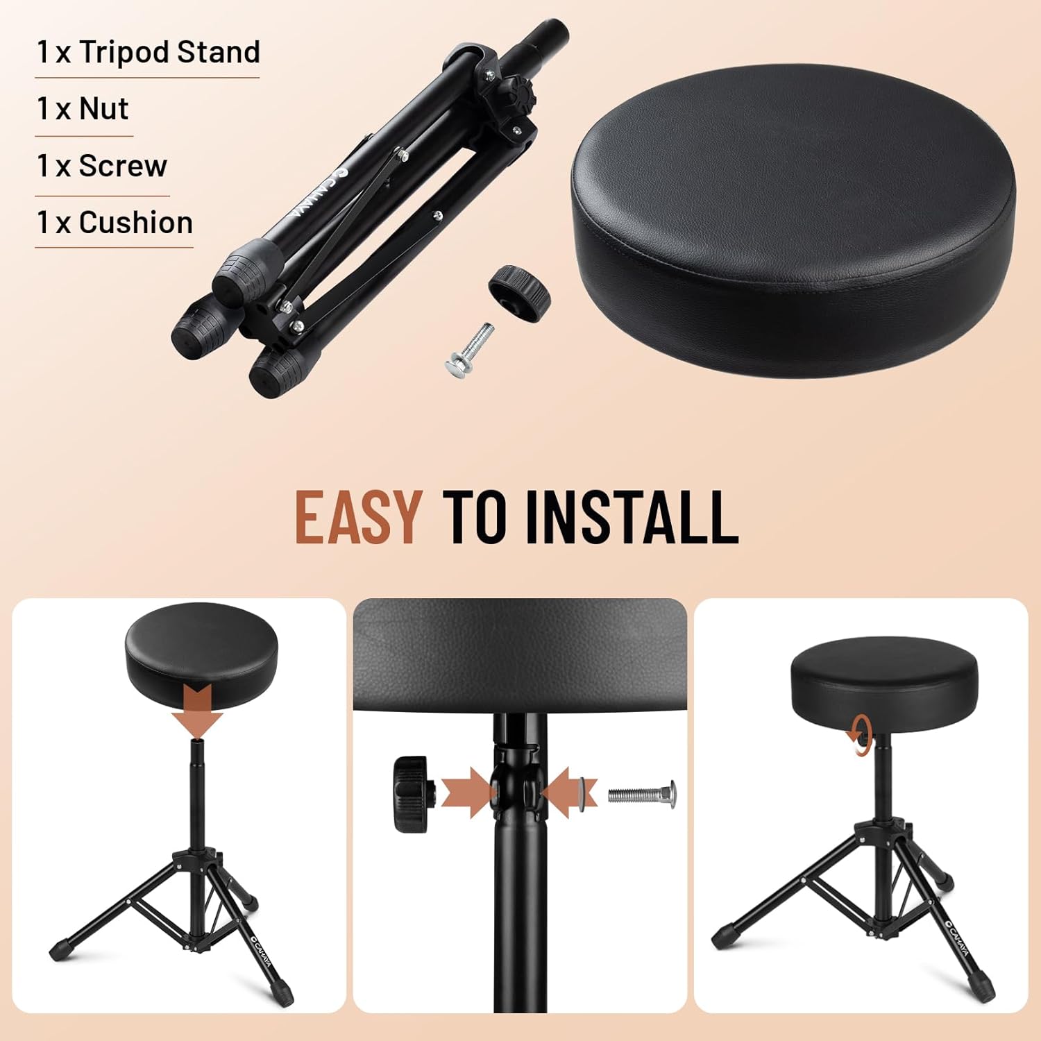 1 x Tripod Stand  
1 x Nut  
1 x Screw  
1 x Cushion  

EASY TO INSTALL