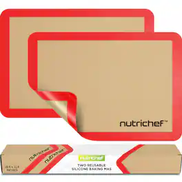 NutriChef - Silicone Baking Mats – 2 Non-Stick Food-Grade for Half Pans, Oven-Safe Up to 480°F, Red (NUBAFUPARE26)