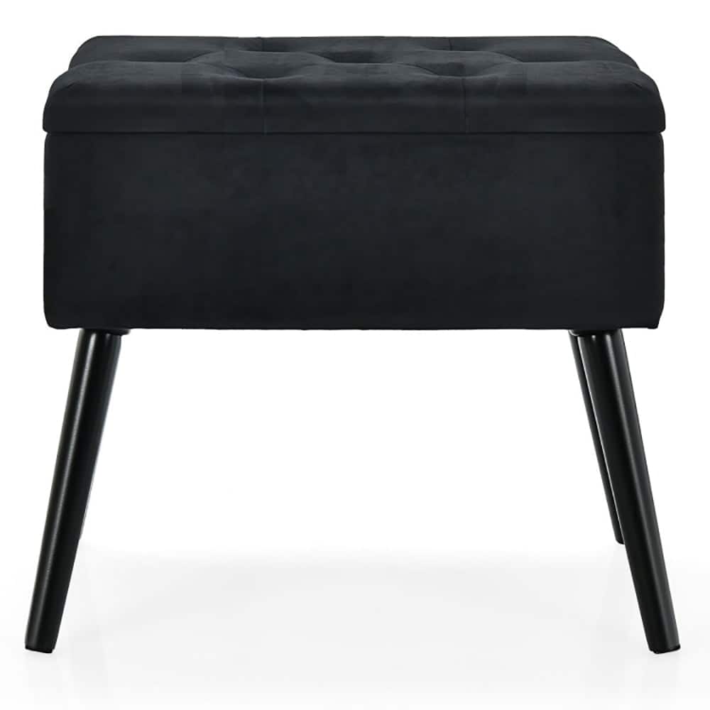Kadyn - Ottoman Bench,Ottoman Foot Rest Chair,Velvet Storage Ottoman with Solid Wood Legs for Living Room Bedroom - Black