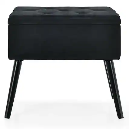 Front. Kadyn - Ottoman Bench,Ottoman Foot Rest Chair,Velvet Storage Ottoman with Solid Wood Legs for Living Room Bedroom - Black.