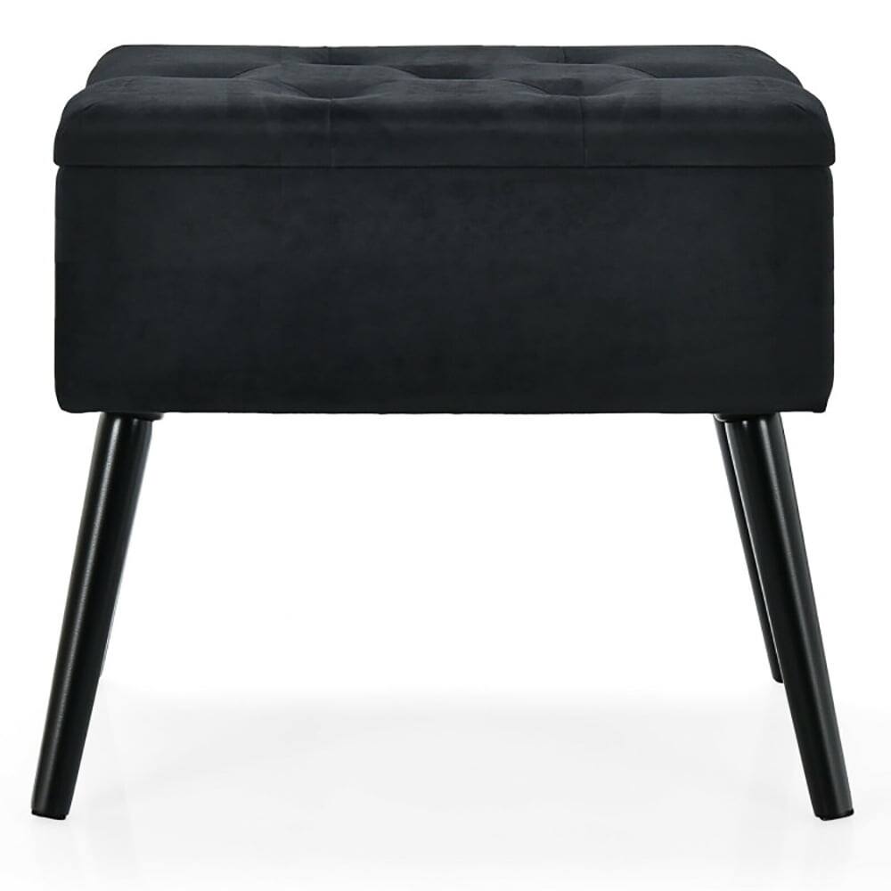 Front. Kadyn - Ottoman Bench,Ottoman Foot Rest Chair,Velvet Storage Ottoman with Solid Wood Legs for Living Room Bedroom - Black.