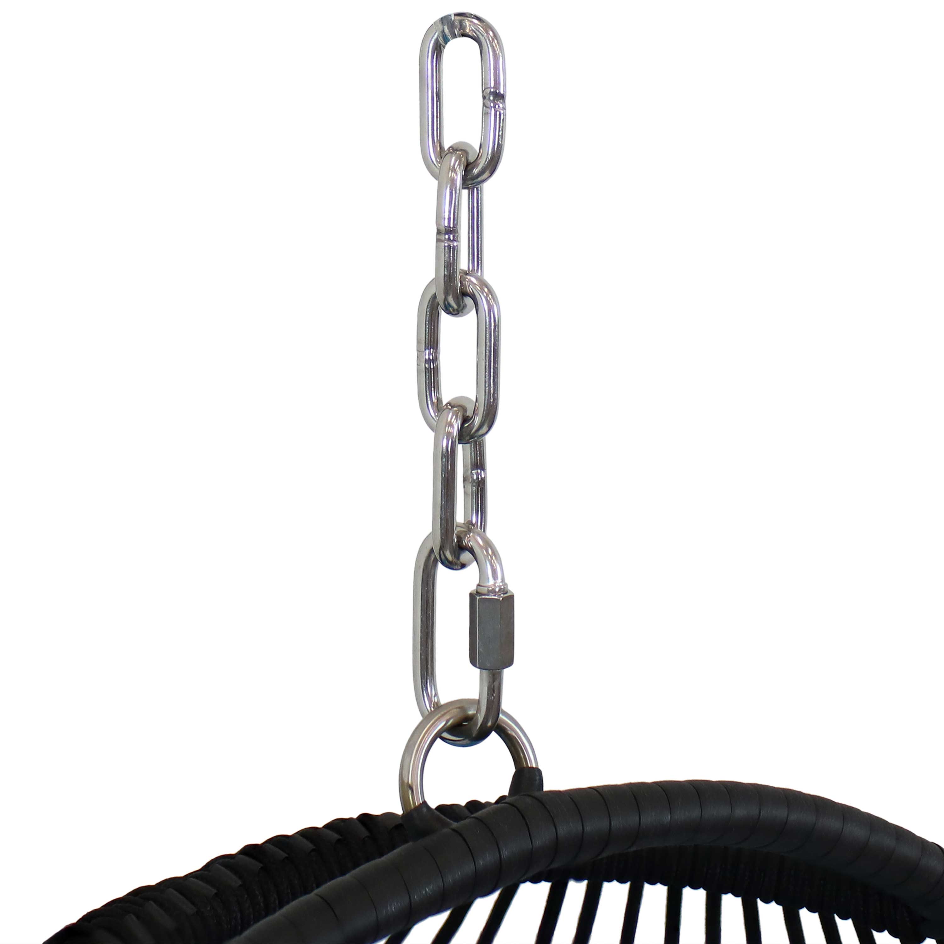 Alt View 5. Sunnydaze - Black Polyethylene Wicker Hanging Egg Chair with Cushions - Gray.