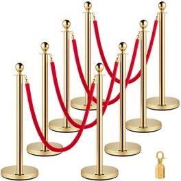 VEVOR - Crowd Control Stanchion, Set of 8 Pieces Stanchion Set, Stanchion Set with 5 ft/1.5 m Red Velvet Rope - Gold