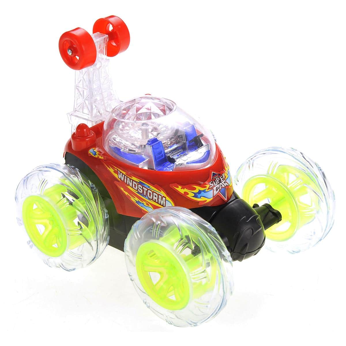 JuzToys - Remote Control Car for Boys 4-7, Twist Stunt Toy Car for Kids, Rechargeable Car with LED Lights and Music - Red