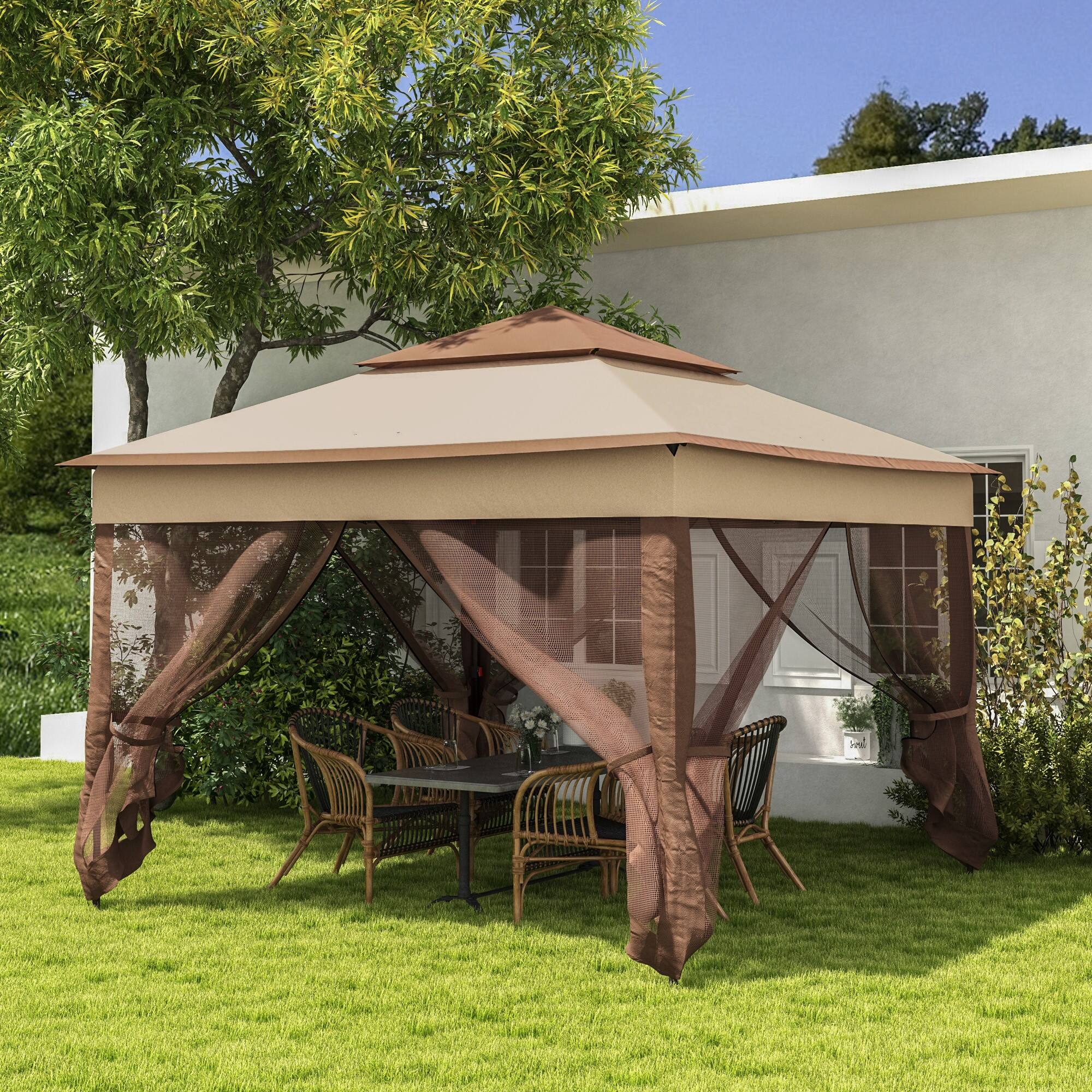 Alt View 1. Outsunny - 11' x 11' Pop Up Canopy, Outdoor Patio Gazebo Shelter with Removable Zipper Netting, Instant Event Tent - Khaki.