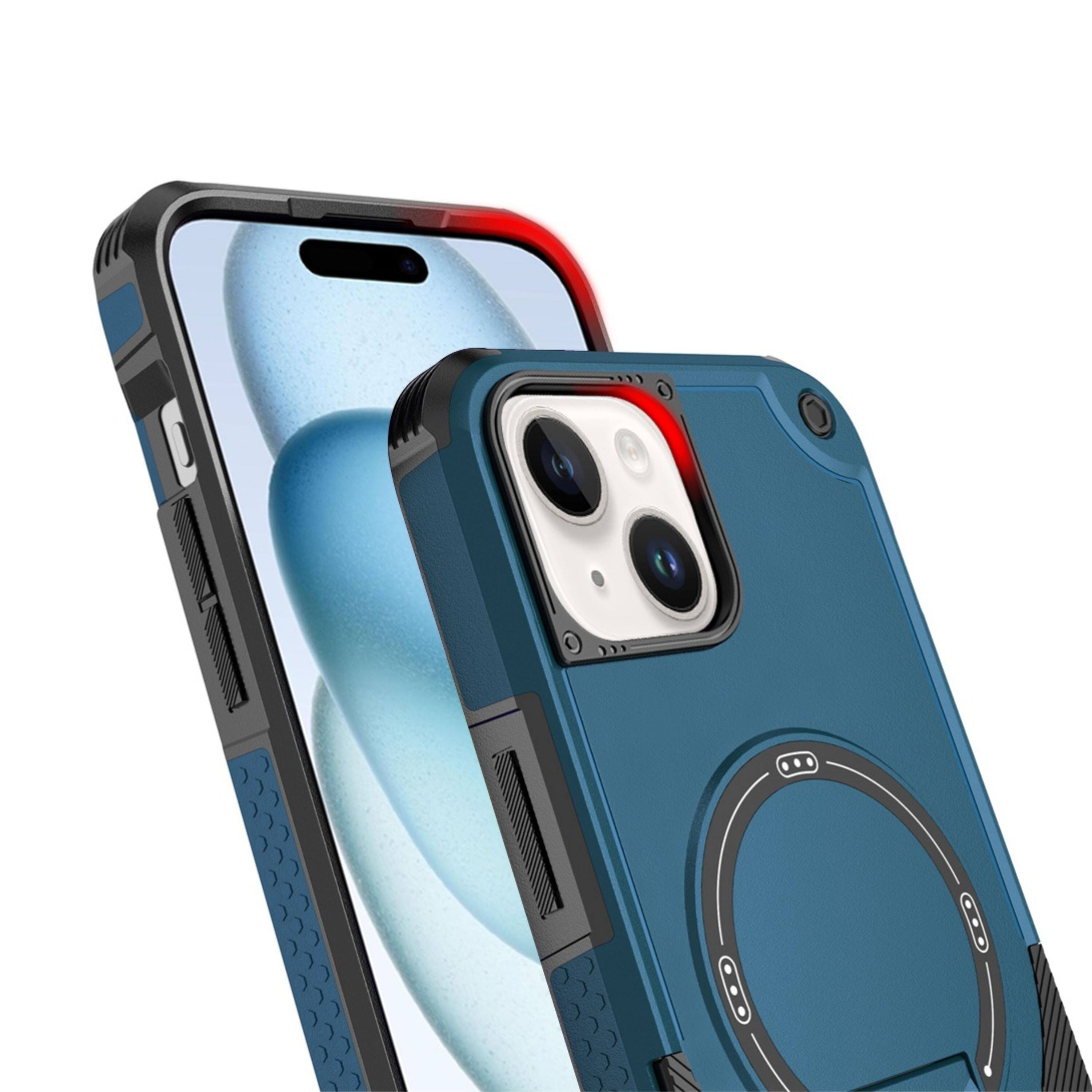 Alt View 1. Kitcheniva - Magnetic Circle Rugged Grip Kickstand Phone Case With 2 Pcs Tempered Glass For iPhone 15 Plus Blue - Blue.