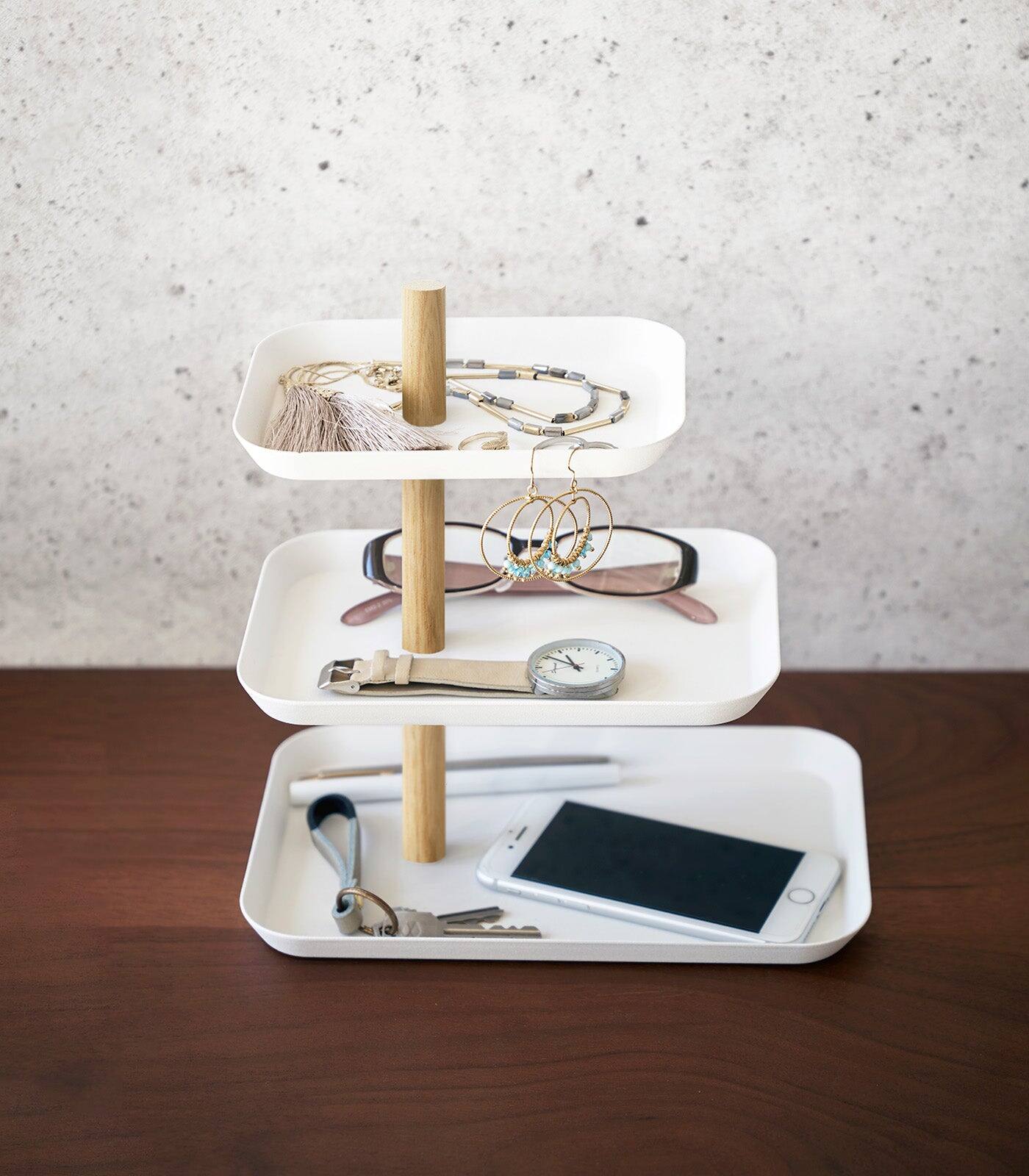 Alt View 2. Yamazaki Home - Three-Tier Display Tray - Steel - Ash.