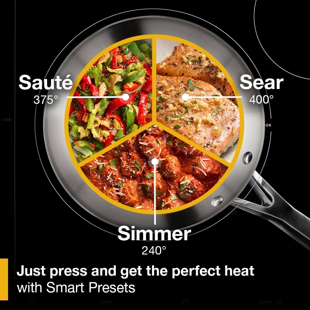 Saute 375  
Sear 400  
Simmer 240  

Just press and get the perfect heat with Smart Presets  

MODES
