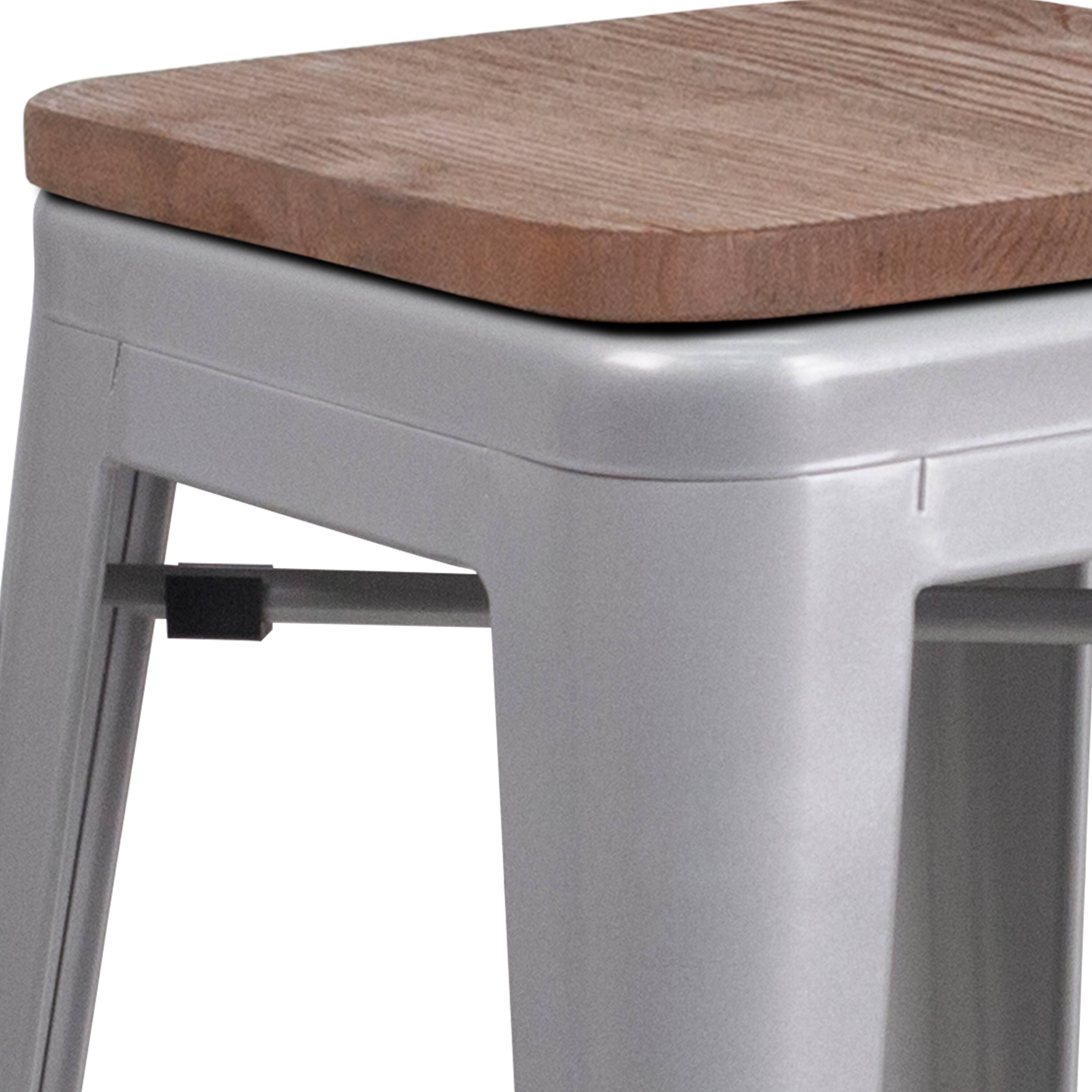 Alt View 10. Emma + Oliver - 24"H Backless Metal Counter Height Stool with Wood Seat - Silver.
