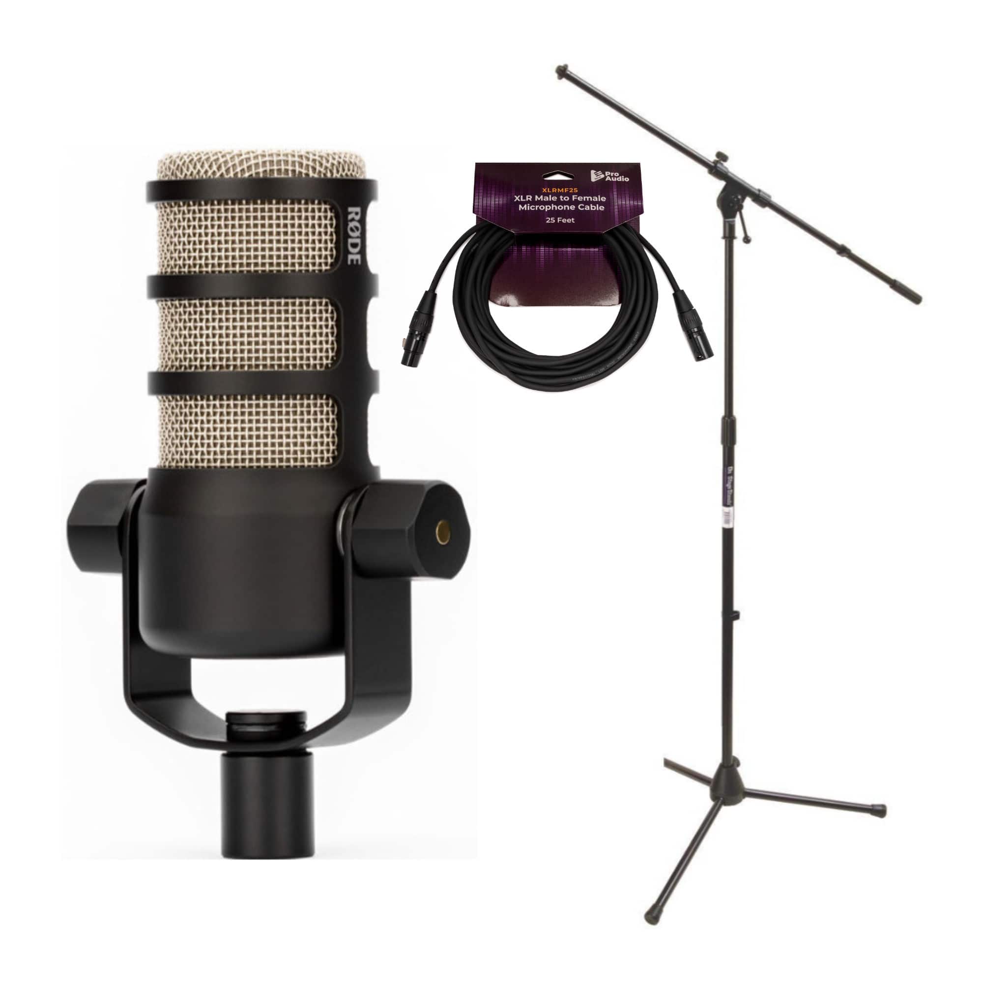 RODE - PodMic Dynamic Podcasting Microphone with Euro Boom Mic Stand Bundle