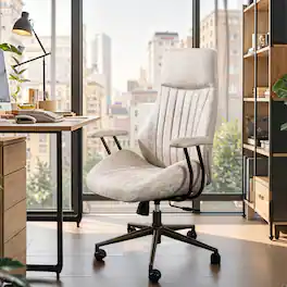 Ovios - Ergonomic High Back Office Chair, 300lb Capacity, Suede Fabric & Smooth Rolling Wheels for Workspace - White