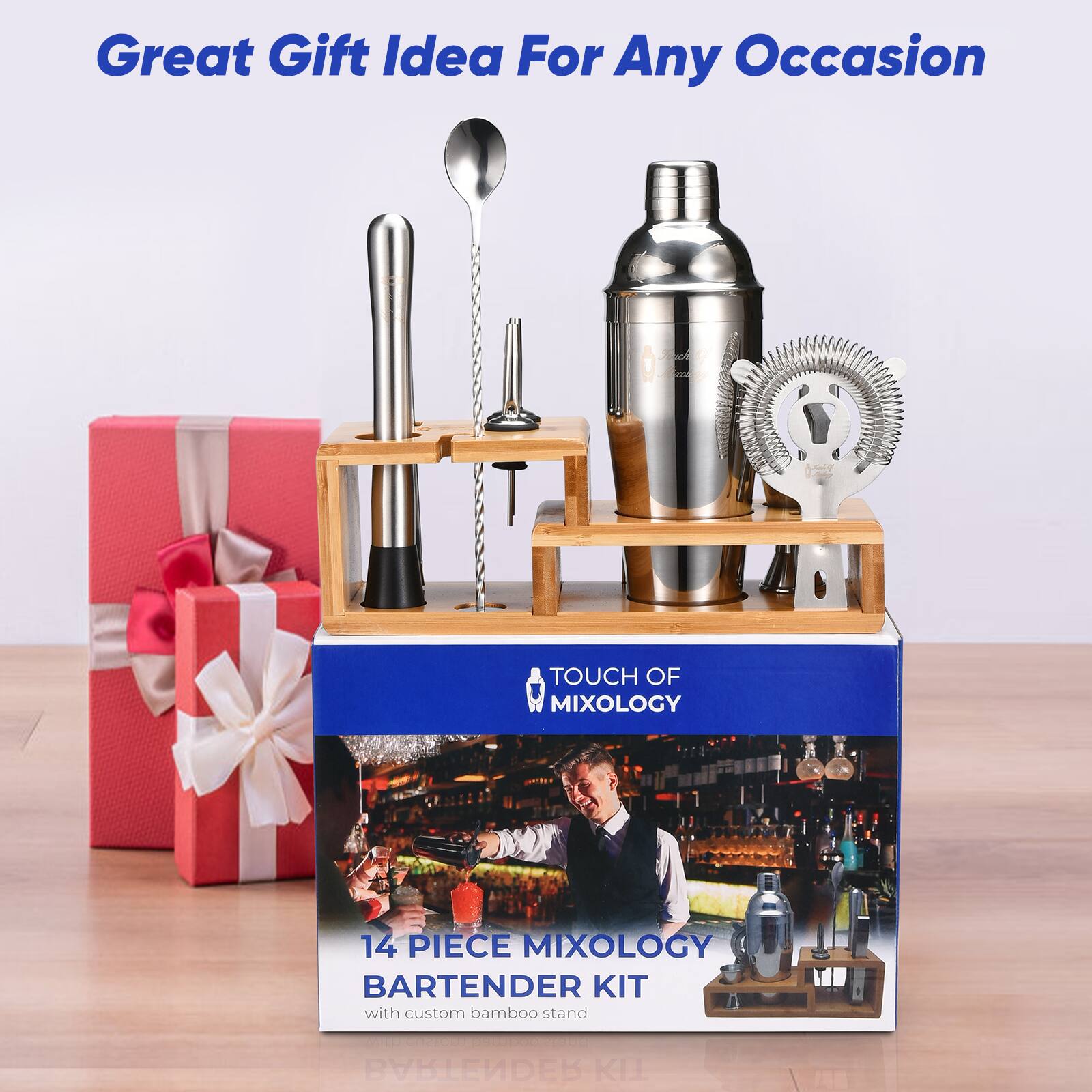 Great Gift Idea For Any Occasion

TOUCH OF MIXOLOGY

14 PIECE MIXOLOGY BARTENDER KIT with custom bamboo stand