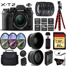 Fujifilm - X-T2 Mirrorless Digital Camera with 18-55mm Lens + UV FLD CPL Filter Kit + Wide Angle & Telephoto Lens + Camera - 64GB
