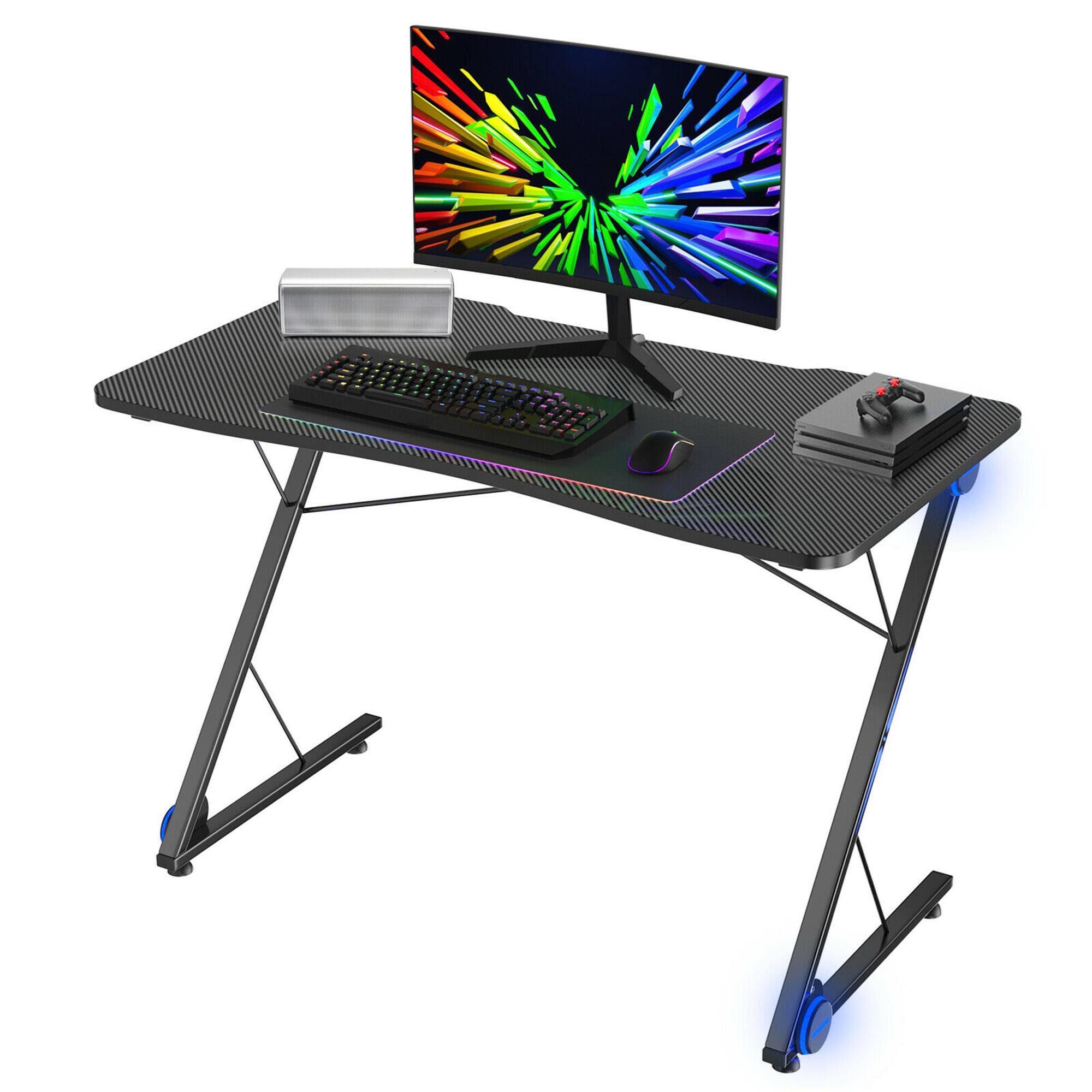 Costway - Z-Shaped Gaming Desk with LED Lights - 43.5" Wide - Black