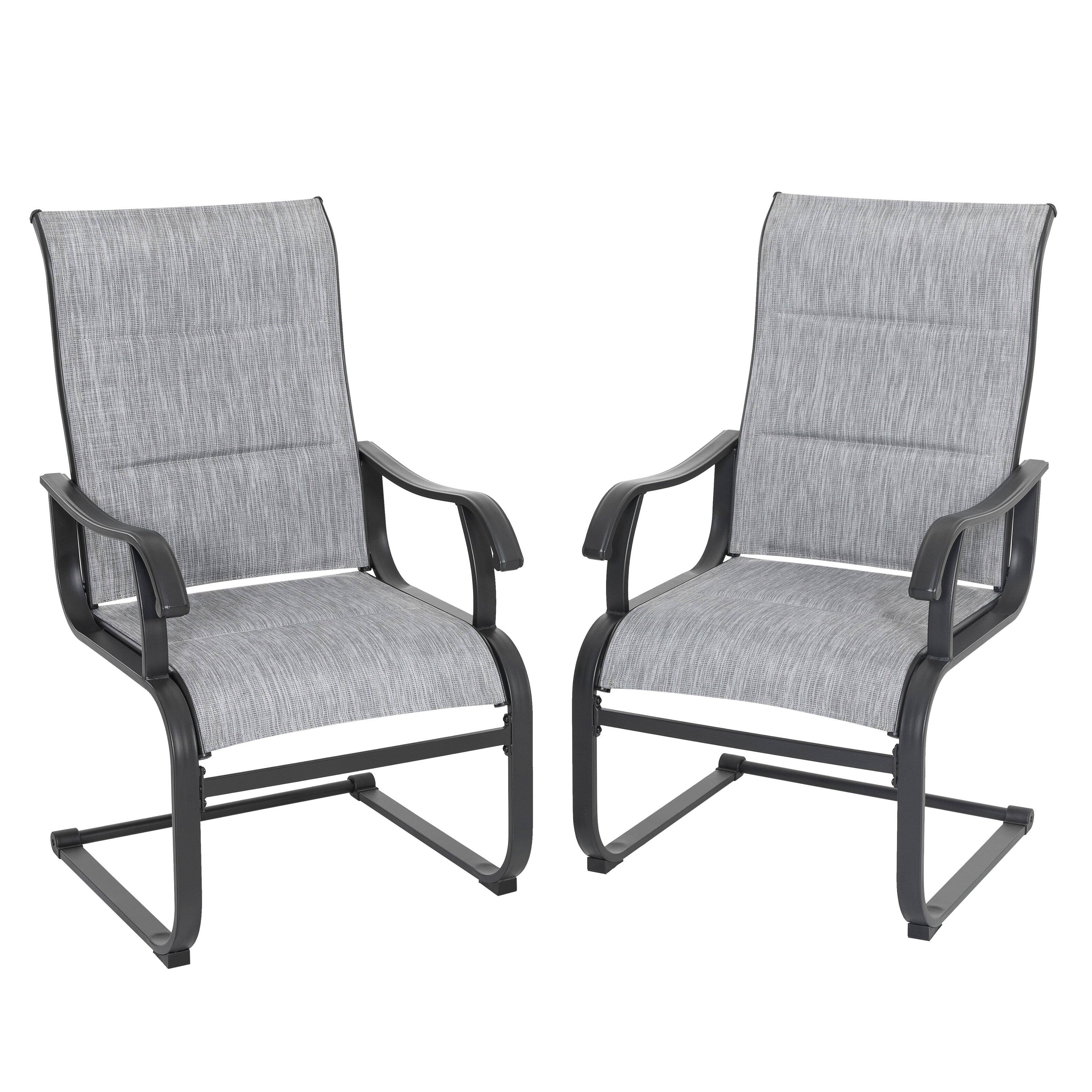 Front. Nuu Garden - Nuu Garden Outdoor Patio Chair Set of 2, All-Weather Textilene Mesh, Powder-Coated Iron Frame - Light Grey.
