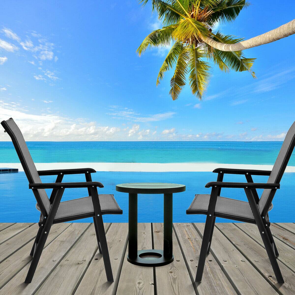 Alt View 4. Gymax - Gymax 2PCS Folding Chairs Steel Frame Patio Garden Outdoor w/ Armrest & Footrest - Grey.