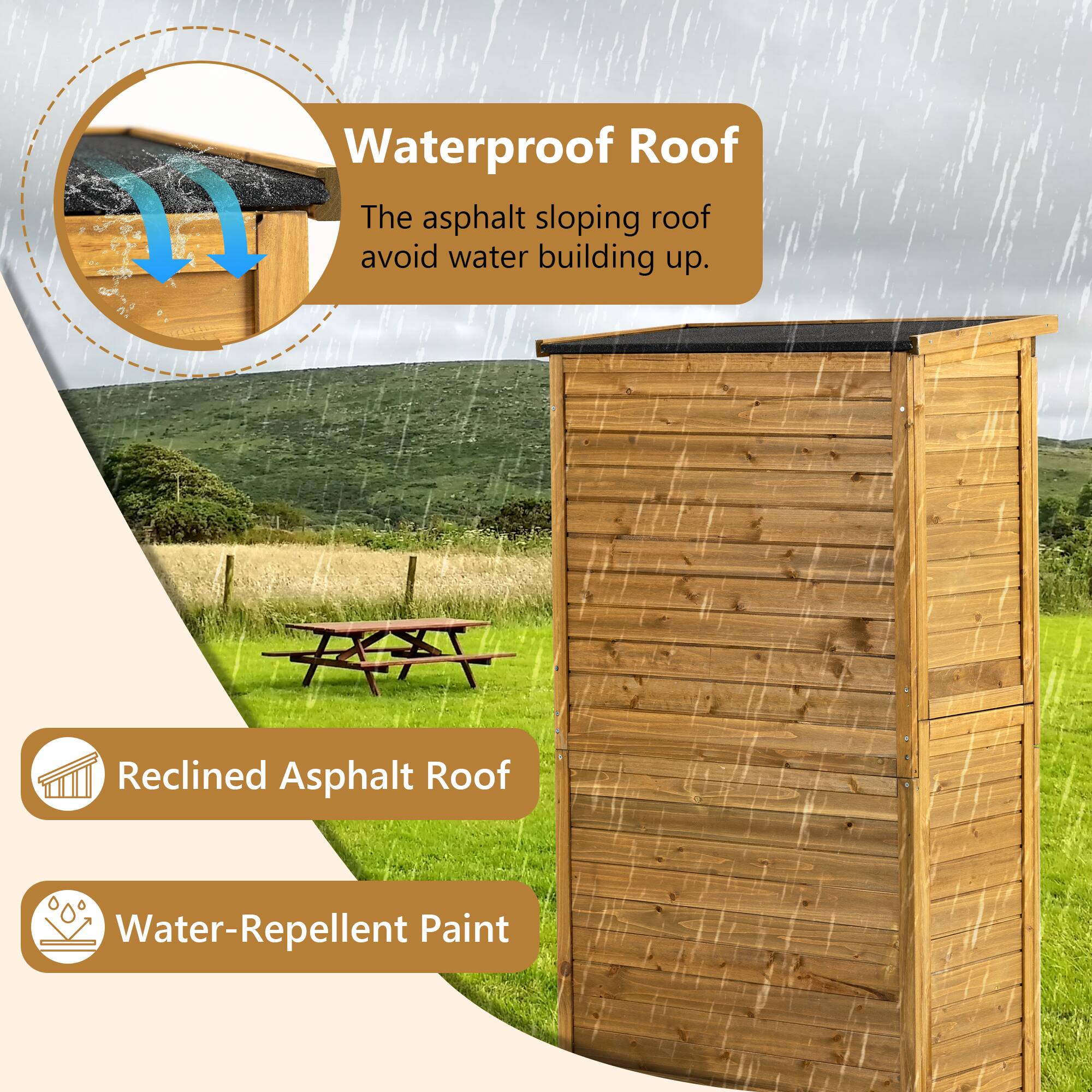 Left. TinyHomie - Outdoor Storage Cabinet Wood Garden Shed with Lockable Door Waterproof Roof and 2 Removable Shelves Outside Storage Shed.