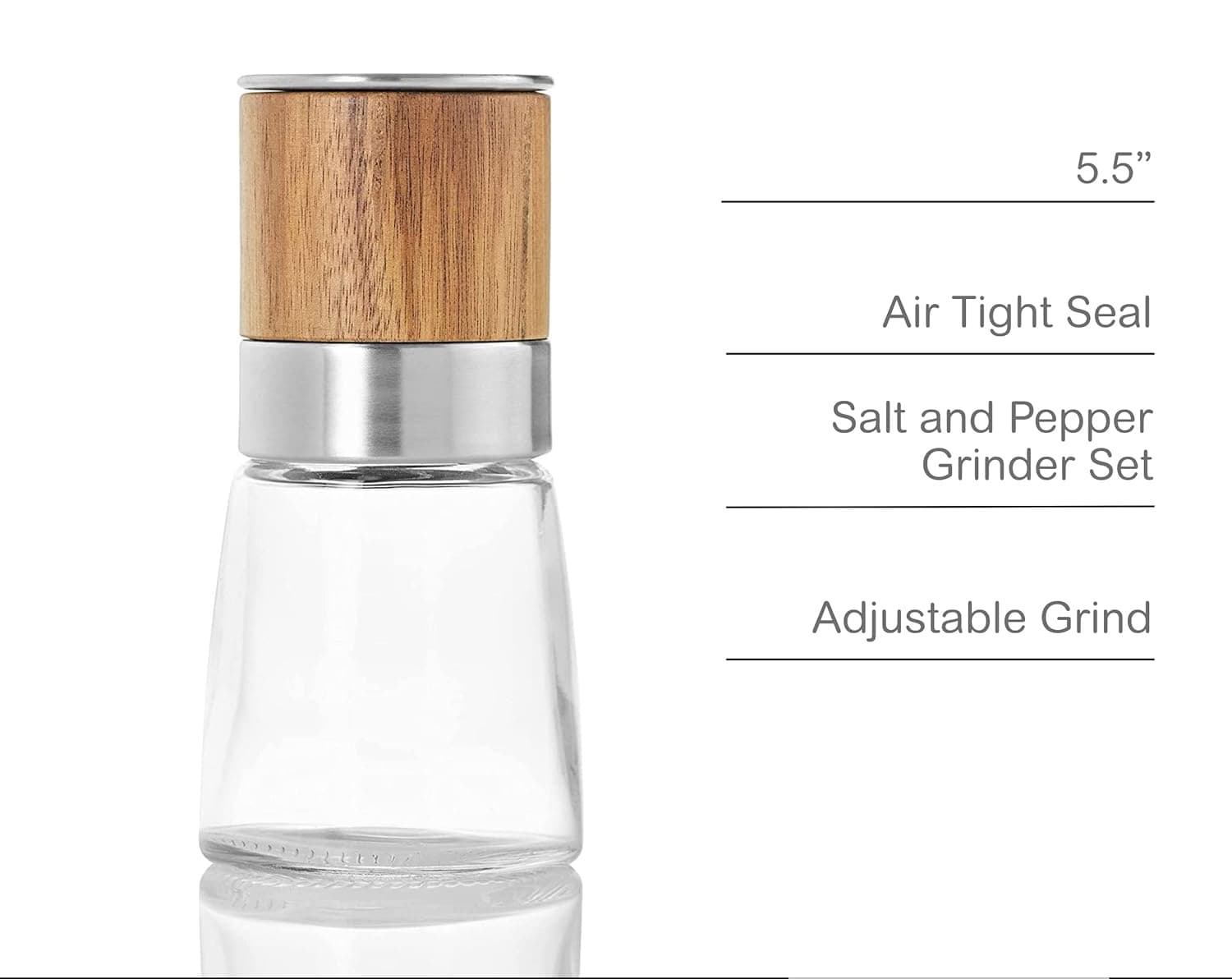 5.5" Air Tight Seal Salt and Pepper Grinder Set Adjustable Grind