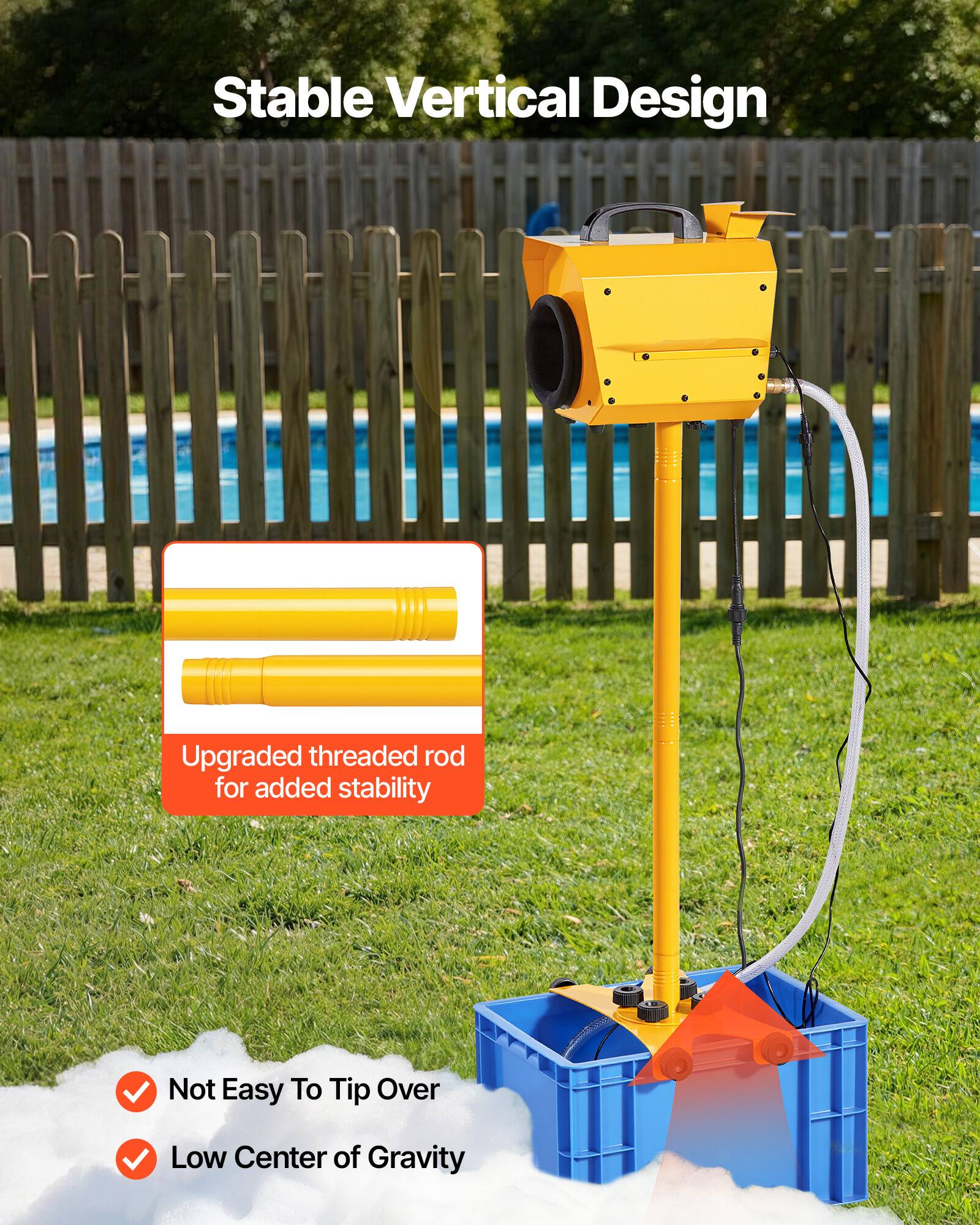 Stable Vertical Design

Upgraded threaded rod for added stability

Not Easy To Tip Over

Low Center of Gravity