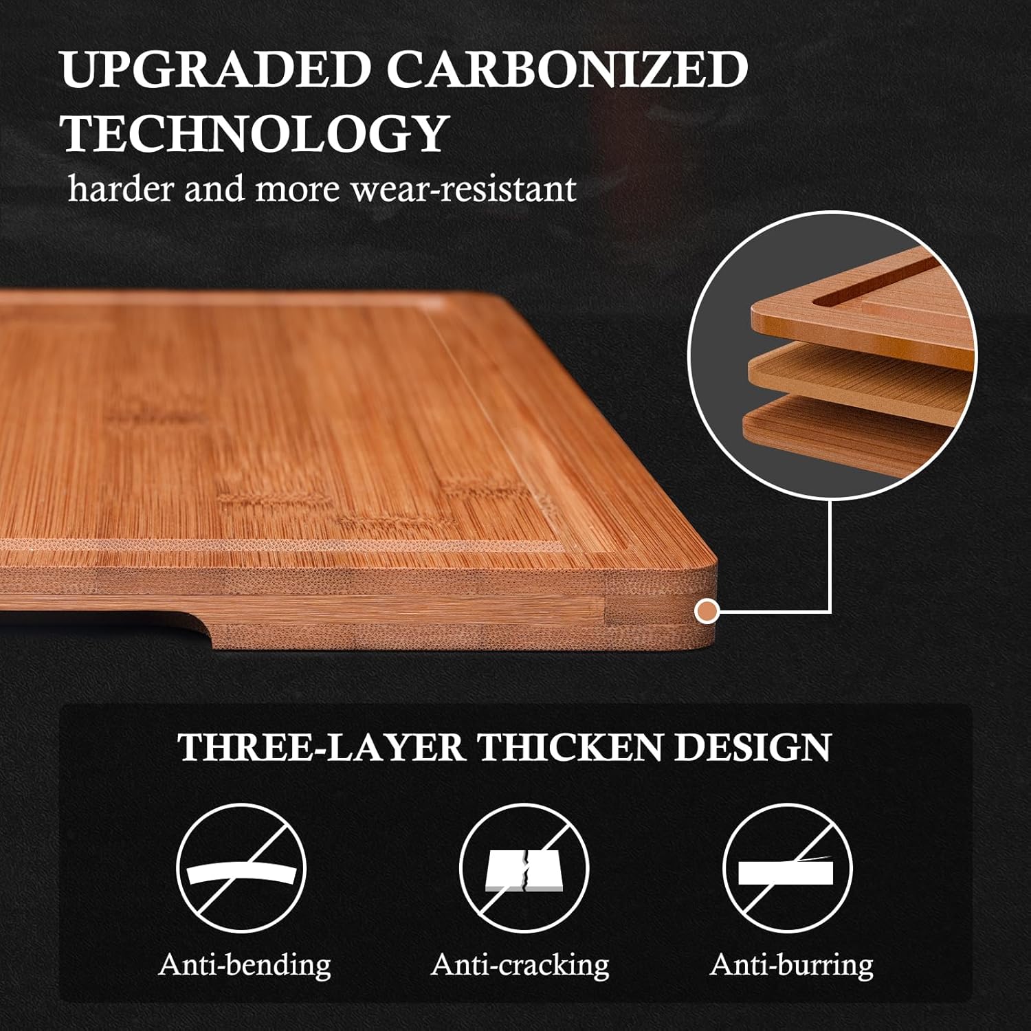 UPGRADED CARBONIZED TECHNOLOGY  
harder and more wear-resistant  

THREE-LAYER THICKEN DESIGN  
Anti-bending  
Anti-cracking  
Anti-burring