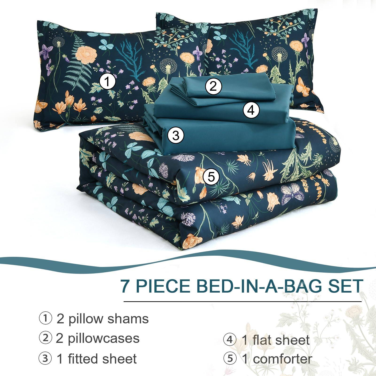 7 PIECE BED-IN-A-BAG SET

1. 2 pillow shams
2. 2 pillowcases
3. 1 fitted sheet
4. 1 flat sheet
5. 1 comforter