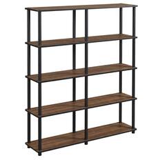 Front. FurniFact - Engineered Wood Bookcase with Open Shelving for Living Room Storage - Columbia Walnut/Black.