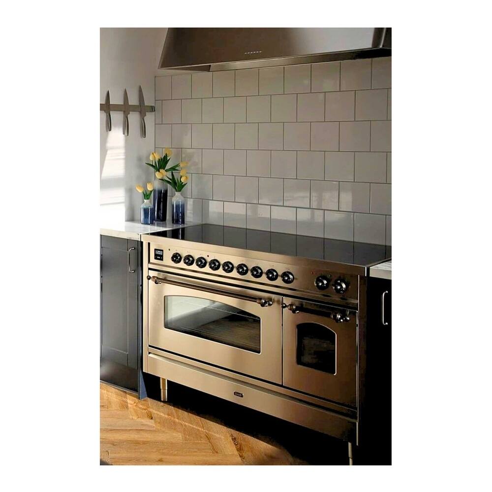 Alt View 1. ILVE - ILVE Nostalgie II Series 48 in. Induction Range with 6 Induction Elements (Burnished Trim) - Stainless Steel.