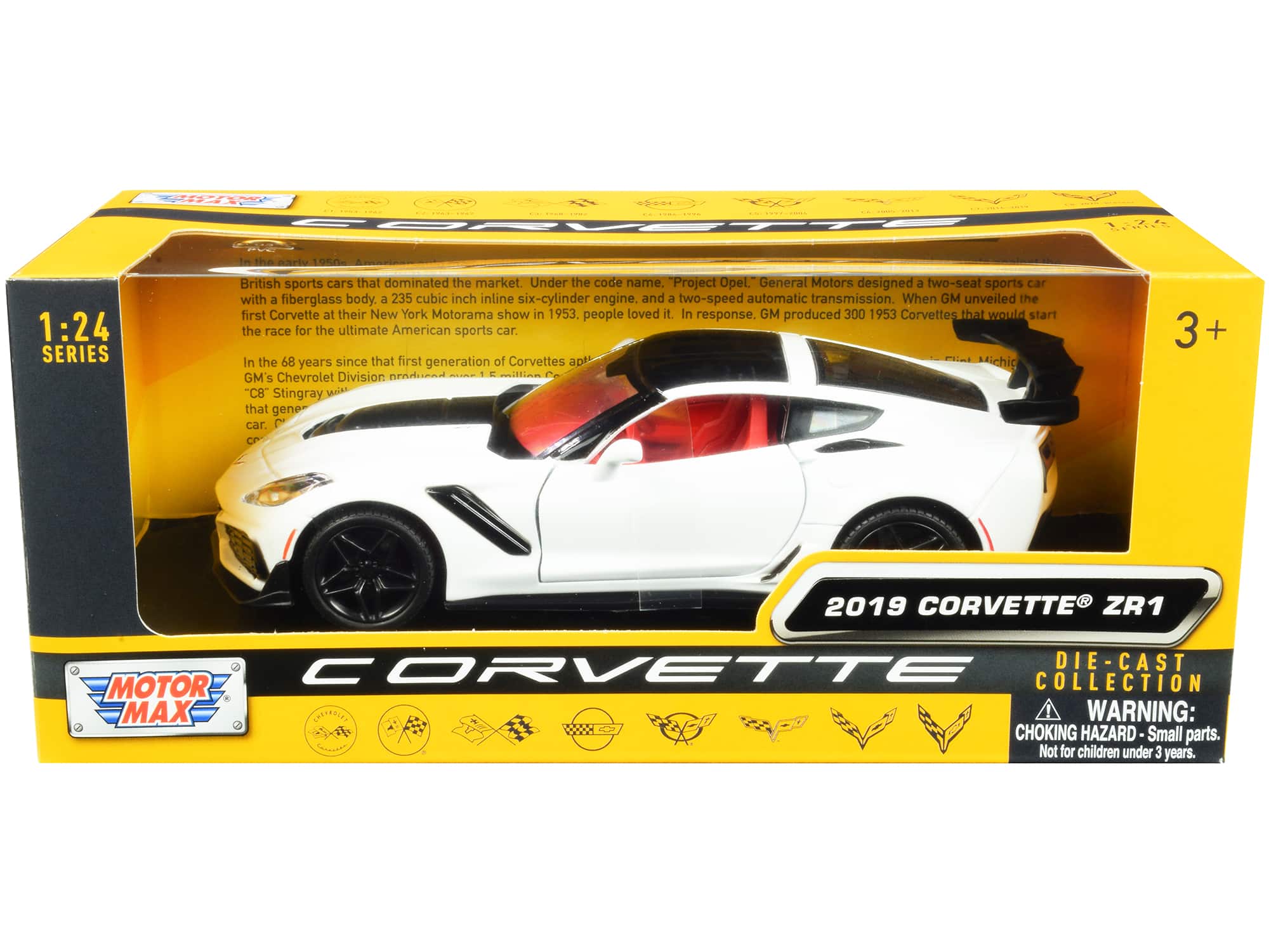 "2019 Chevrolet Corvette C7 ZR1 White and Black with Red Interior ""History of Corvette"" Series 1/24 Model Car by Motormax" price history on PriceWatchPro