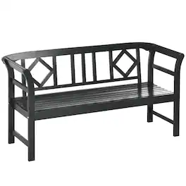 Outsunny - Wooden Patio Bench, Outdoor Garden Bench with Backrest and Armrests, 3 Person Porch Bench - Black