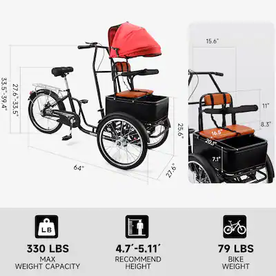 Artudatech 20-Inch Tricycle for Adults with Removable Child Seat & Cargo Carrier for Pets and Groceries - Black Artudatech 20-Inch Tricycle for Adults with Removable Child Seat & Cargo Carrier for Pets and Groceries - Black