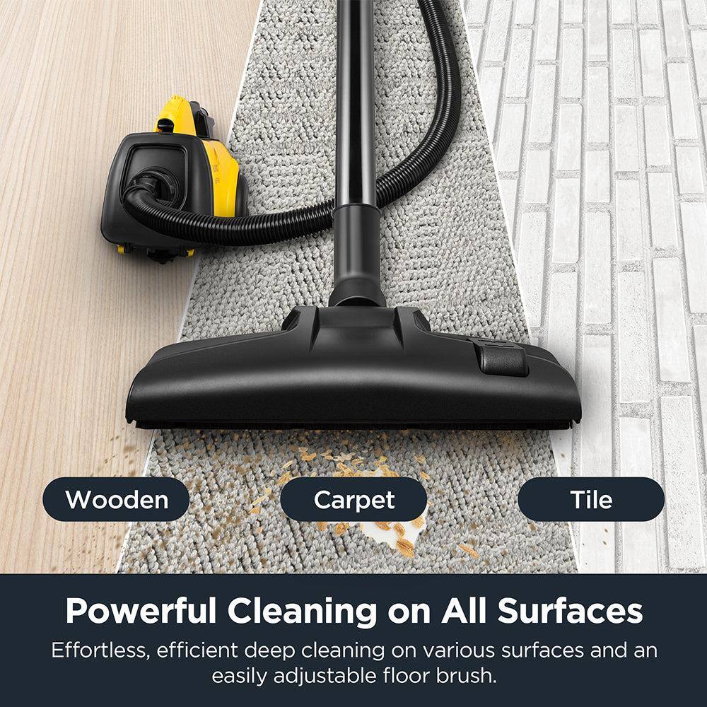 Wooden  
Carpet  
Tile  

Powerful Cleaning on All Surfaces  
Effortless, efficient deep cleaning on various surfaces and an easily adjustable floor brush.