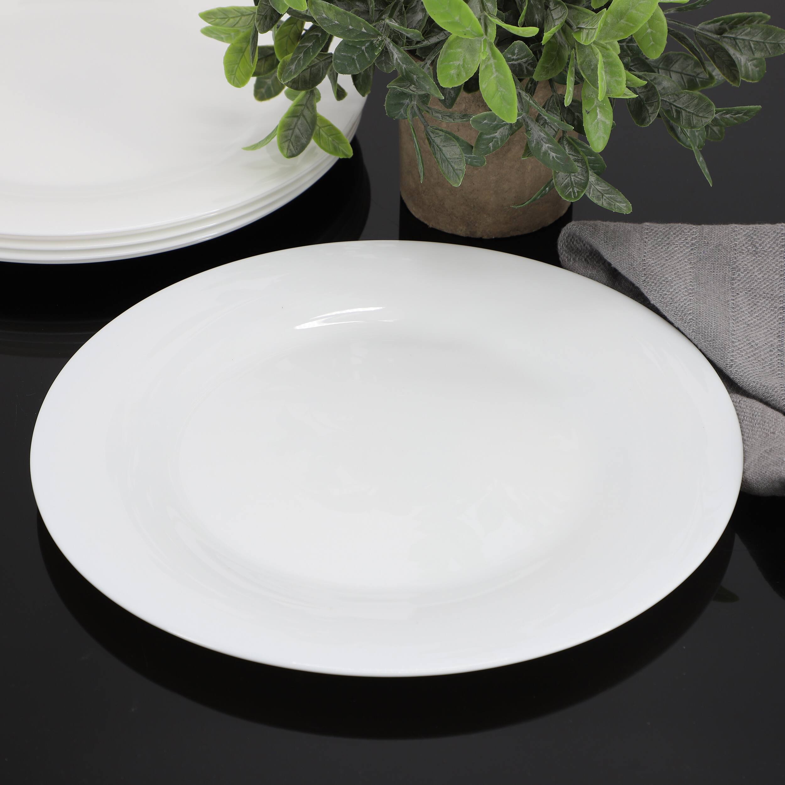 Alt View 4. Gibson - Gibson Ultra White Shadow 6 Piece 10 Inch Opal Glass Dinner Plate Set in White - White.