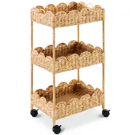 Best Choice Products - 3-Tier Scalloped Rolling Nursery Caddy w/Wheels, Storage Utility Cart - Natural