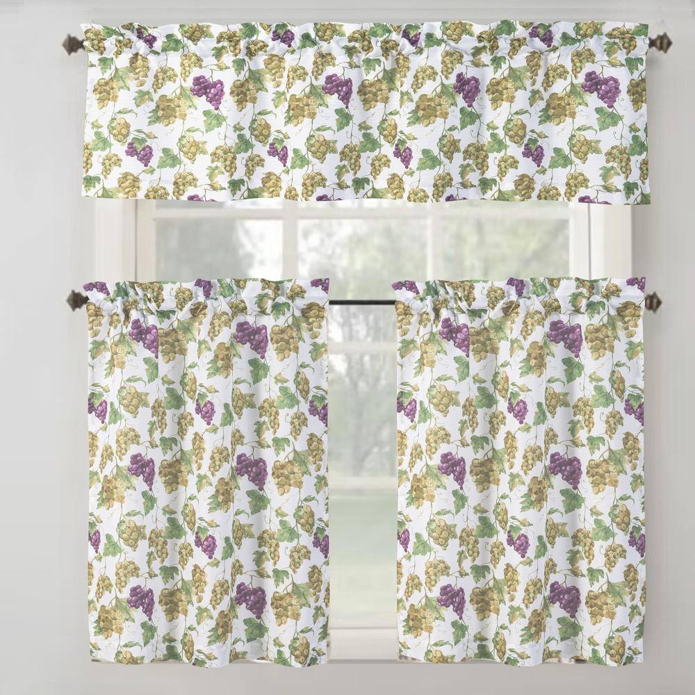 Angle. RT Designers Collection - Elegant Multi-Color Tribeca Grapes Printed 3-Piece Kitchen Curtain Set - Multi Color.
