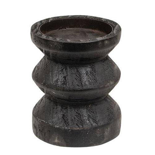 BreeBe - Wooden Pillar Candle Holder 3.5" Tall - Black