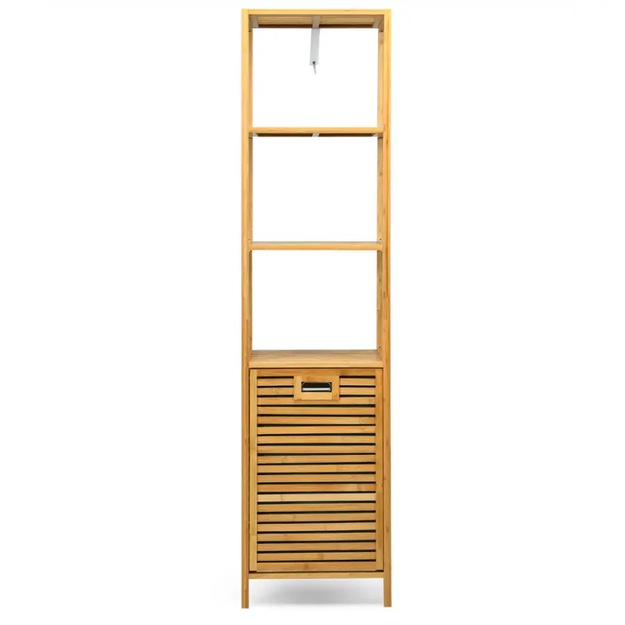 Alt View 19. Costway - Bathroom Tilt-out Laundry Hamper Bamboo Tower Hamper w/3-Tier Shelves - Natural Color.