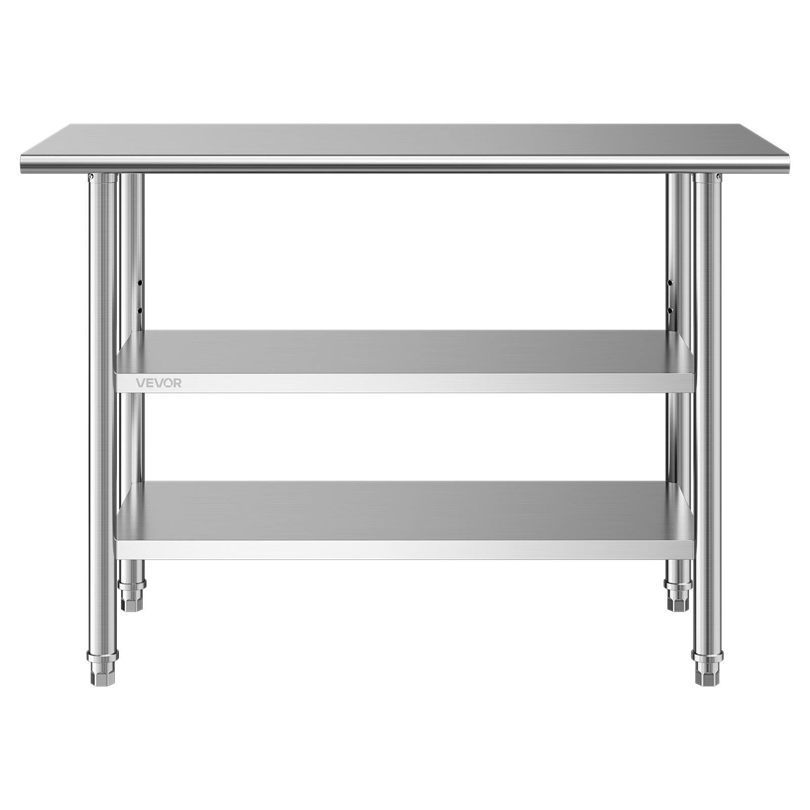 Alt View 5. VEVOR - Stainless Steel Work Table, 24x48 Inch Food Prep Table with 2 Shelves, Commercial Kitchen Workstation, Metal Heavy Duty - Silver.