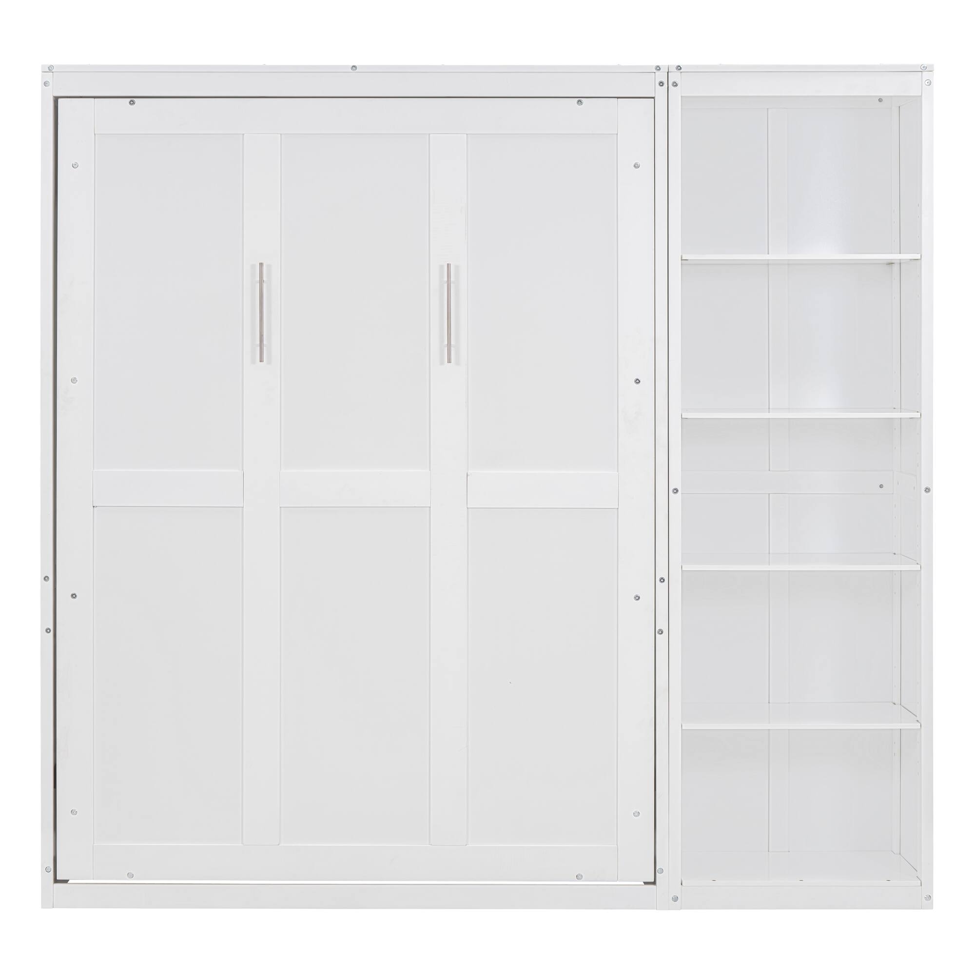 Back. Tiramisubest - Full Size Murphy Wall Bed, White, Solid Wood + MDF, Space-Saving - White.