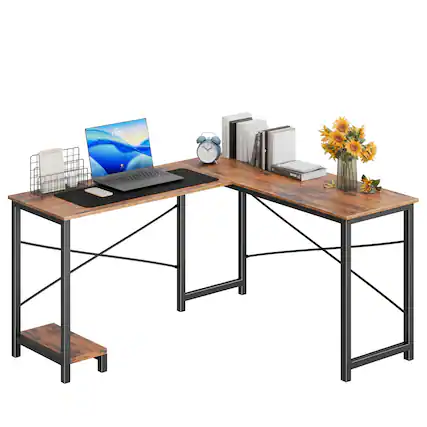 Front. AENKYO - 49" L Shaped Desk Computer Desk Corner Desks Gaming Desk with CPU Stand Side Bag - Brown.