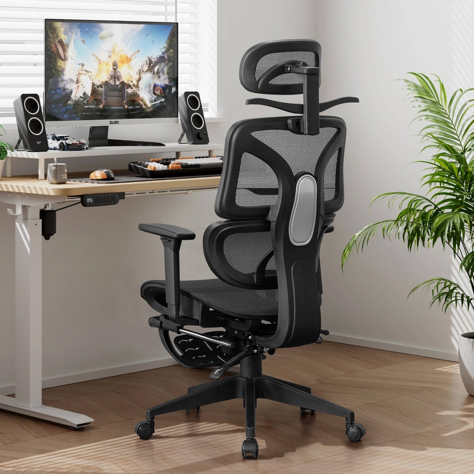 Alt View 6. Vecelo - Black Heavy Duty Office Chair with Footrest&Head/Lumbar Support-Ergonomic Gaming Chair,Adjustable Height&Breathable Mesh - Black.