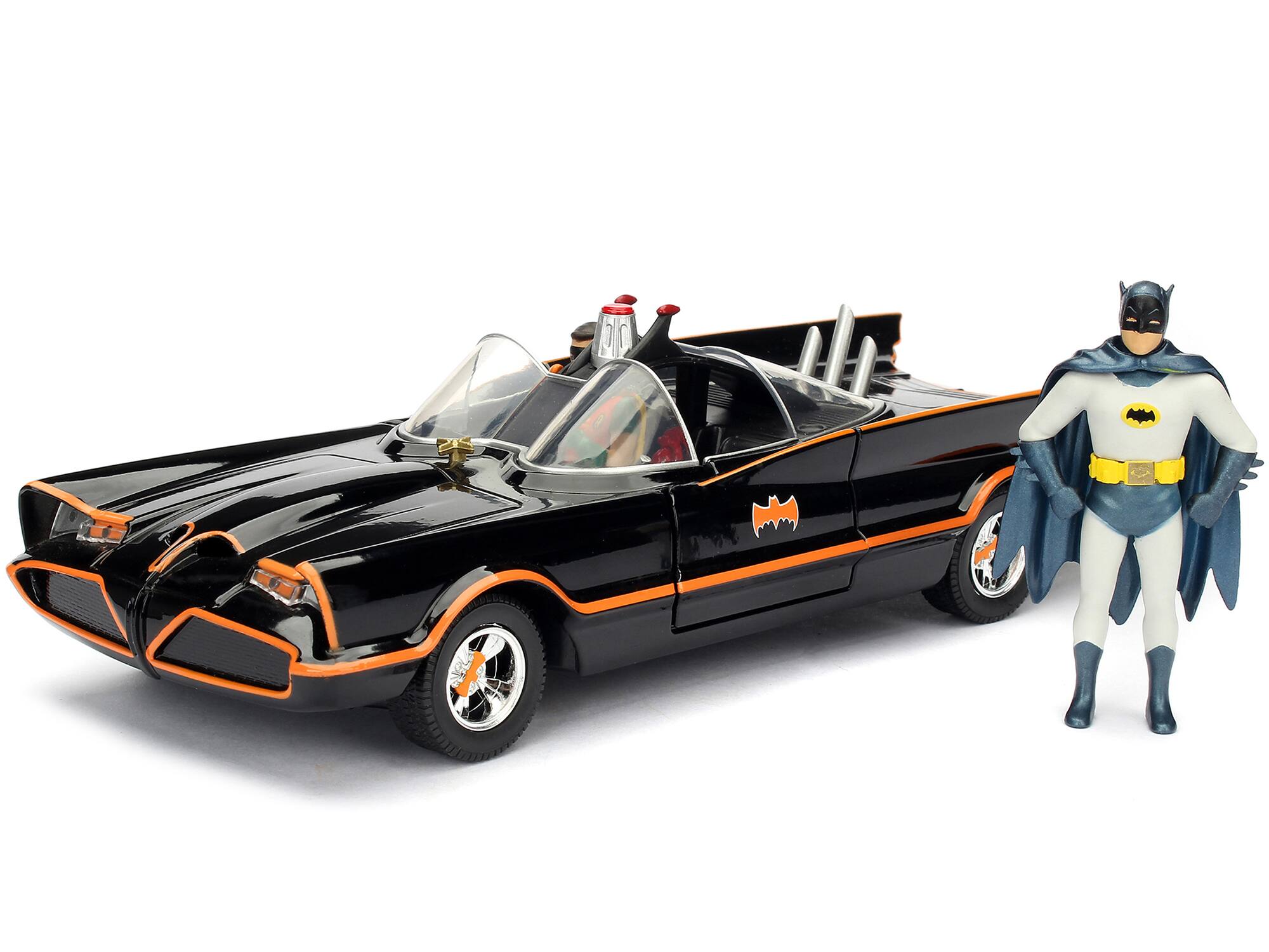 Left. Jada - Model Kit Classic Batmobile Black with Batman Diecast Figure "Batman" (1966-1968) TV Series "Build N' Collect" 1/24 - Black.