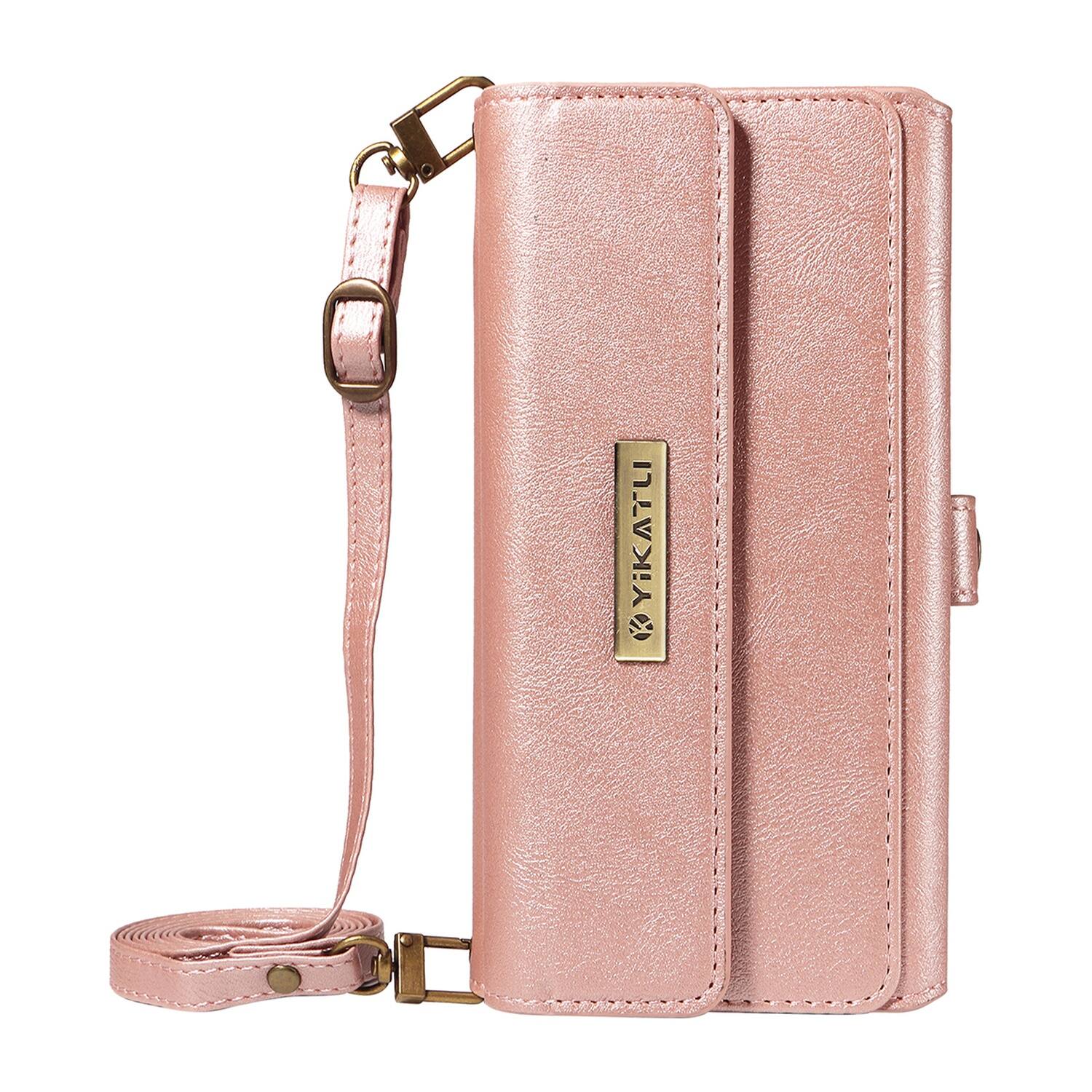 Alt View 9. UUCOVER - Zipper Wallet Case for Apple iPhone 17 Pro Max with RFID Card Slots, Cash Pockets, Shoulder Strap, Magnetic Flip Stand - Rosegold.