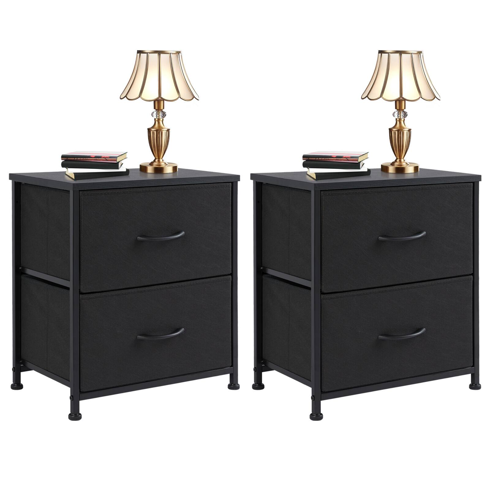 Front. AENKYO - Set of 2 Nightstand Side End Table with 2 Drawer Dressers Chest of Drawers for Bedrooms - Black.