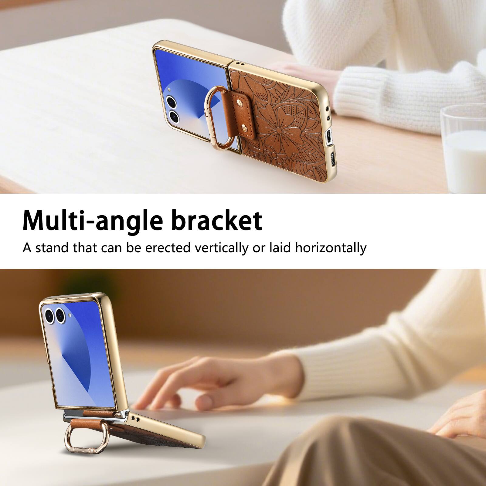 Multi-angle bracket  
A stand that can be erected vertically or laid horizontally