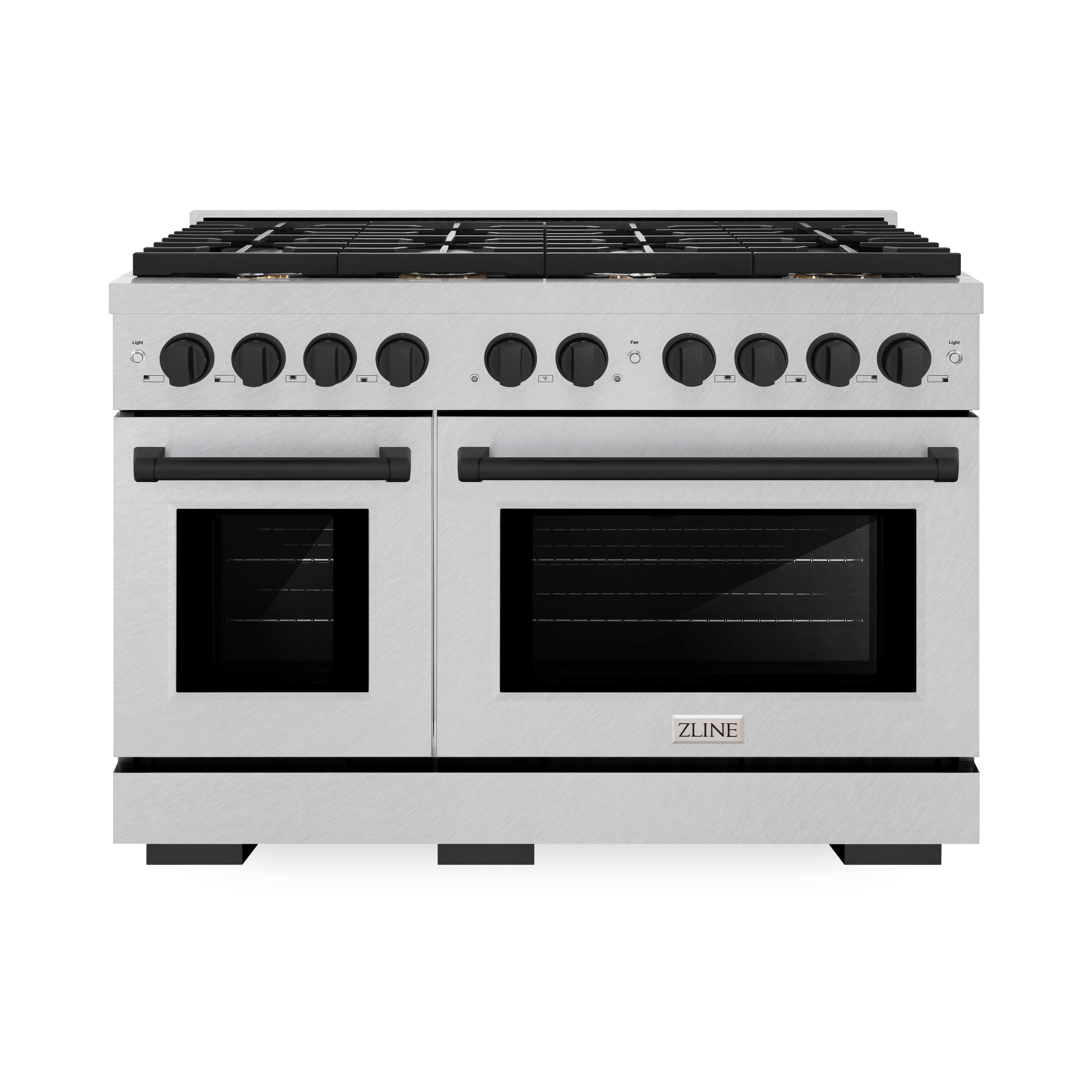 Front. ZLINE - ZLINE Autograph 48 in. Paramount Dual Fuel Satin Steel Range w/ 8 Burners & Black Accents (SDRSZ-48-MB) - Stainless Steel.