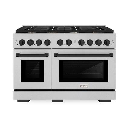 Front. ZLINE - 48 in. Wide 8 Burner Autograph Paramount Dual Fuel Freestanding Satin Steel Range with Black Accents - Stainless Steel.