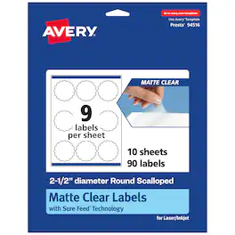 Avery - Matte Round Scalloped Labels, 2.5" Diameter, 90ct - Clear