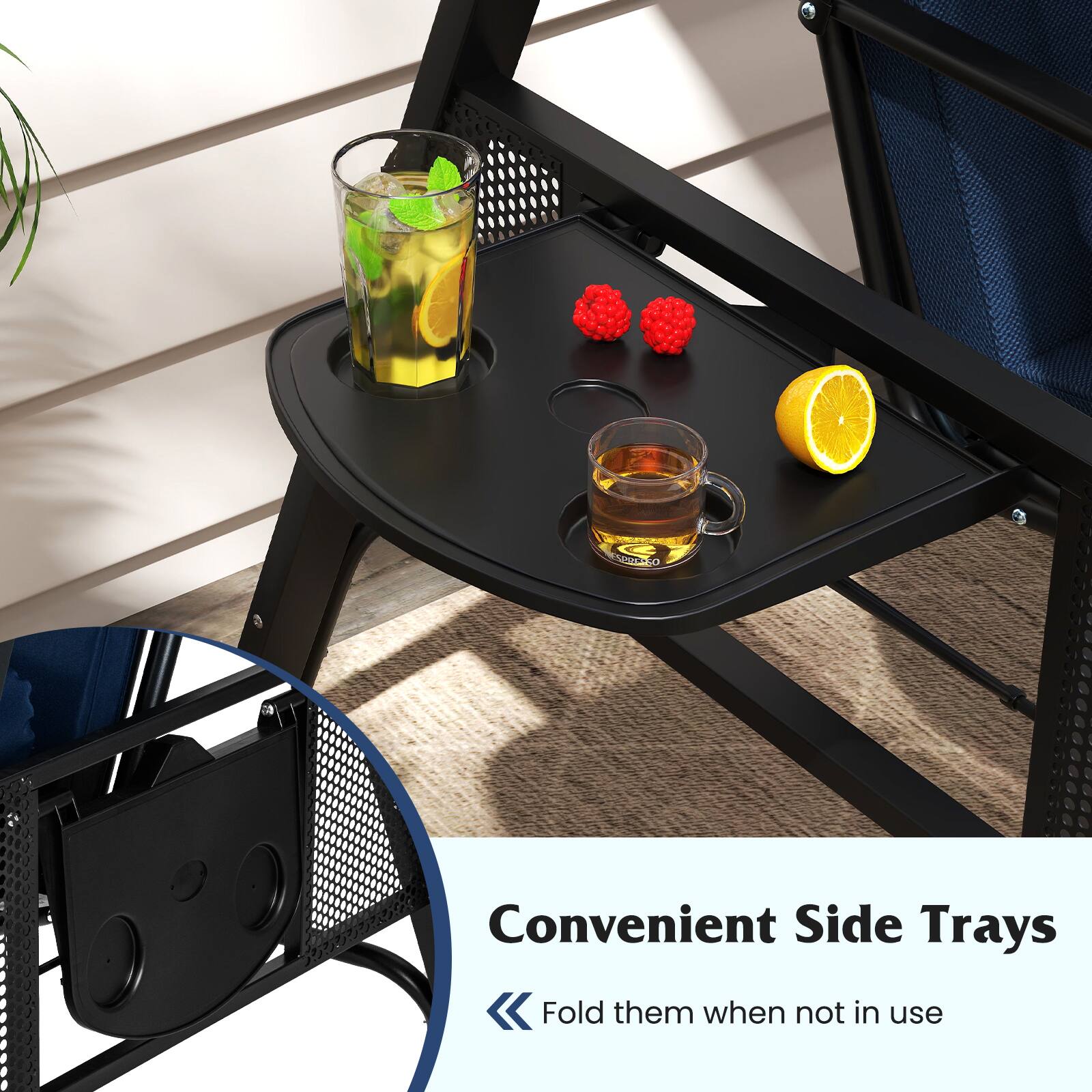 Alt View 4. Gymax - Gymax 3-Seat Patio Swing Chair w/ Adjustable Canopy Thickened Cushions Pillow Outdooor Navy - Blue.